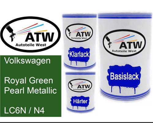 Volkswagen, Royal Green Pearl Metallic, LC6N / N4: 500ml Lackdose + 500ml Klarlack + 250ml Härter - Set, von ATW Autoteile West.